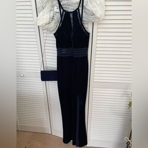 Deep navy blue velvet formal floor length dress - size 1 - prom, homecoming, etc